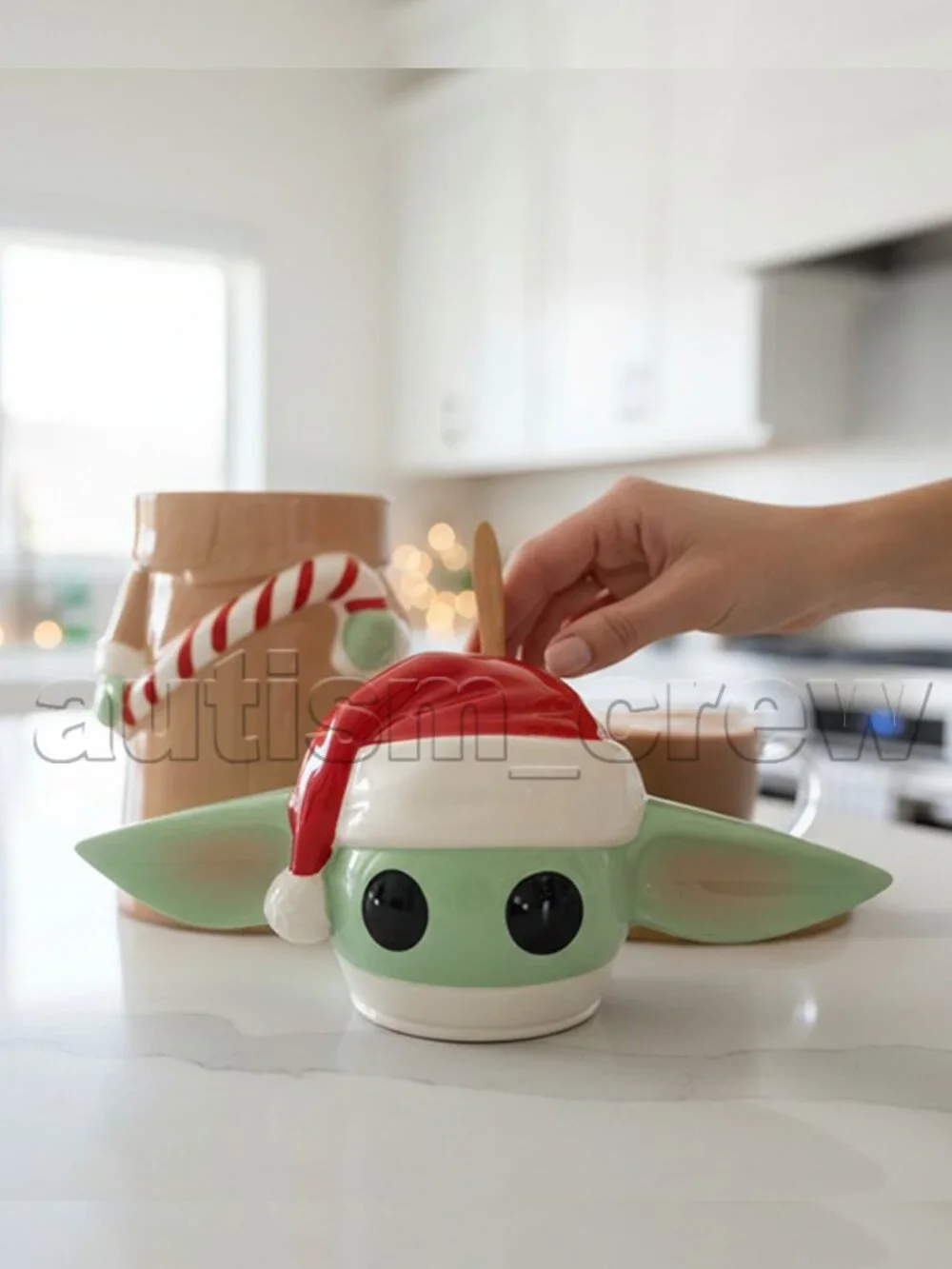 ♻ Disney Star Wars Grogu Baby Yoda Christmas Hat Ceramic Cookie Jar | 7384